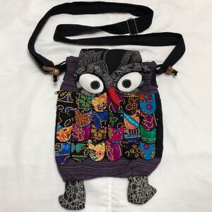 Womens Crossbody Patchwork Fabric Owl Purse